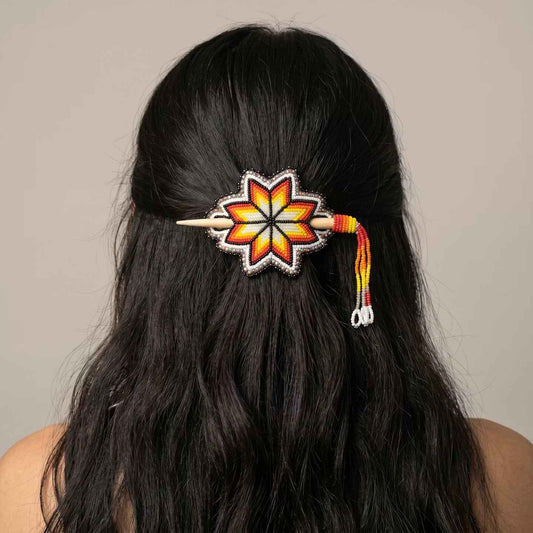 White Handmade Beaded Star Barrette