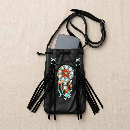 Beaded Suede Phone Pouch ~ Black