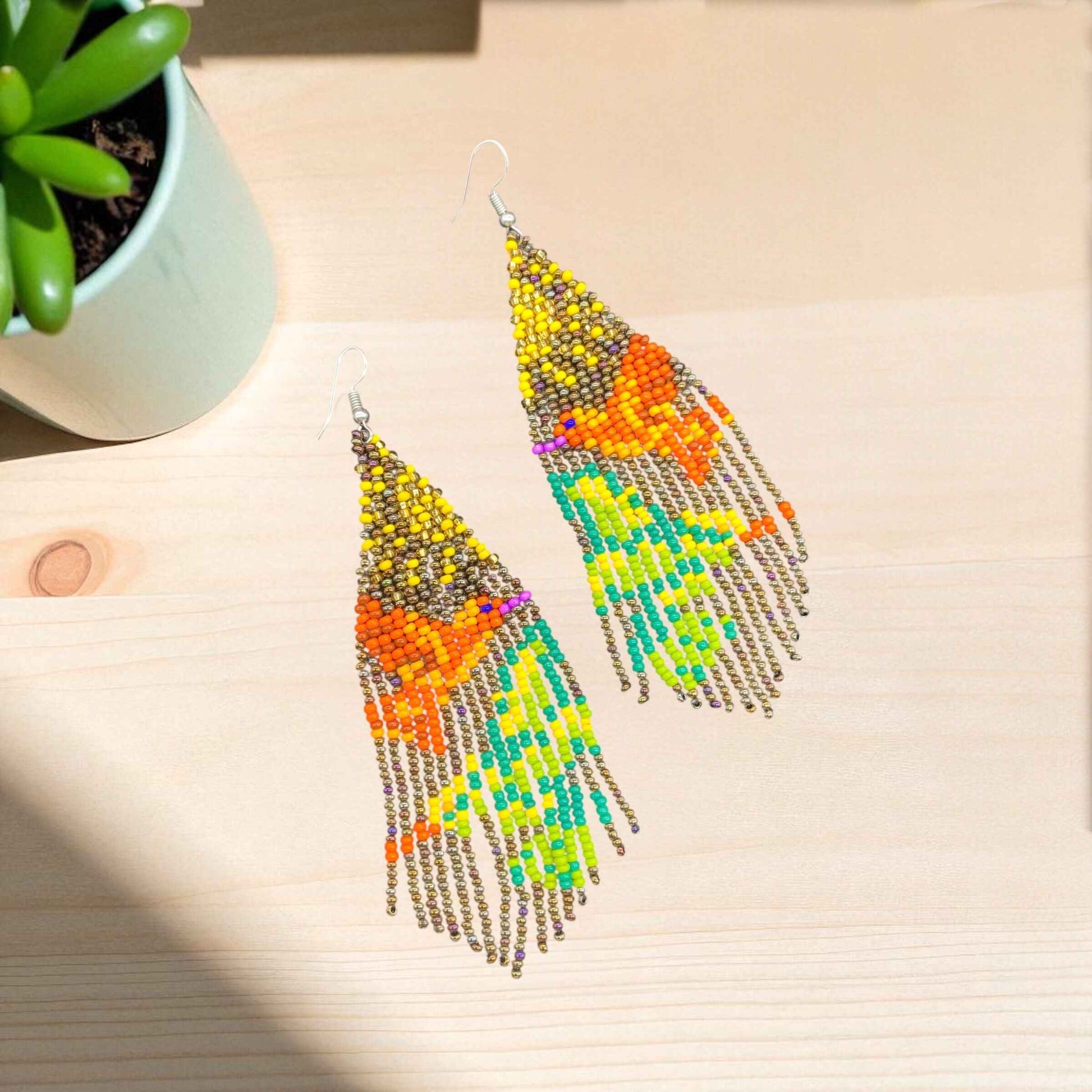 Light Brown Sky Dancer Beaded Earrings