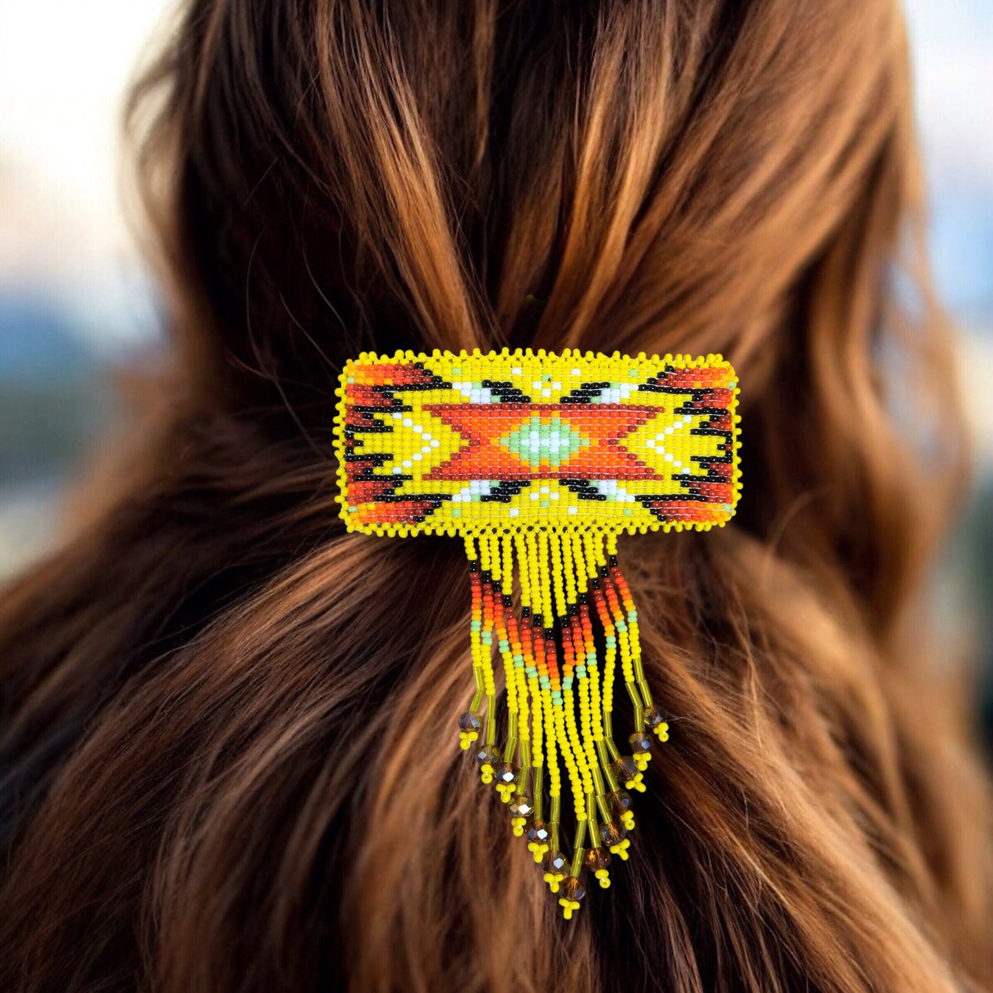Rectangular Fringed Barrette - Yellow