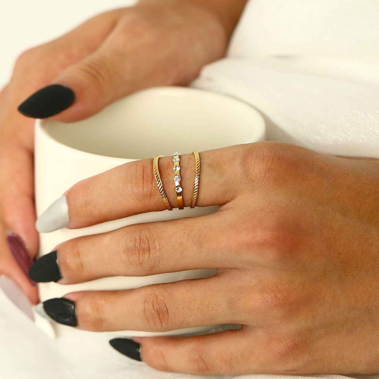 AMALIA: Triple Stacked Zirconia Embellished Gold Ring