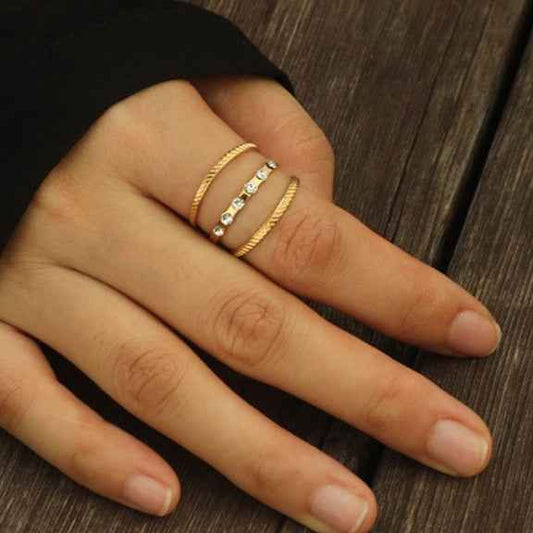 AMALIA: Triple Stacked Zirconia Embellished Gold Ring