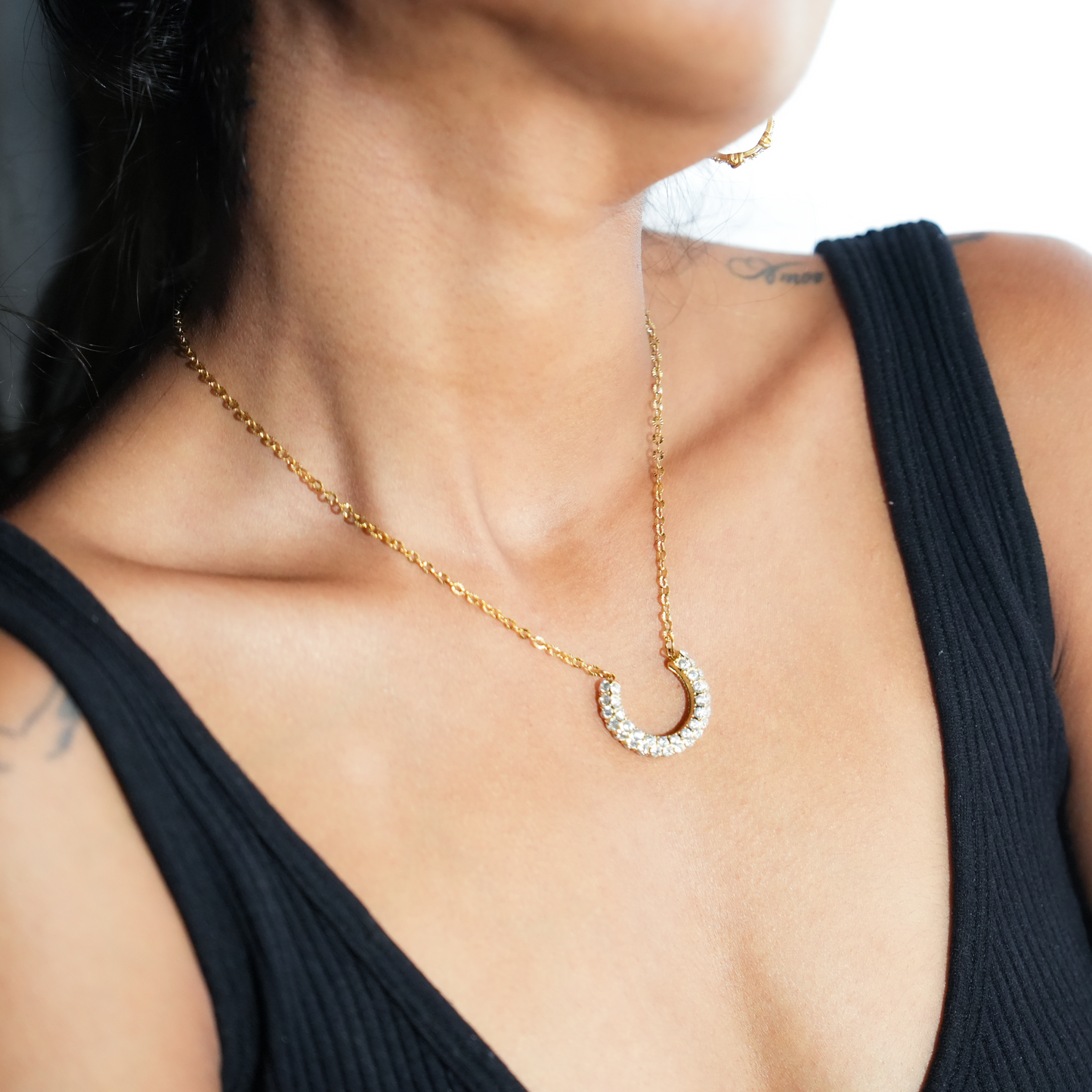 ASHANTI Gold: Celeste Crescent Necklace – Pavé Sparkle Pendant