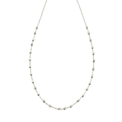 AUREOLE: Essential Daily Chain with Delicate Square Beads in Silver Toned White Gold.
