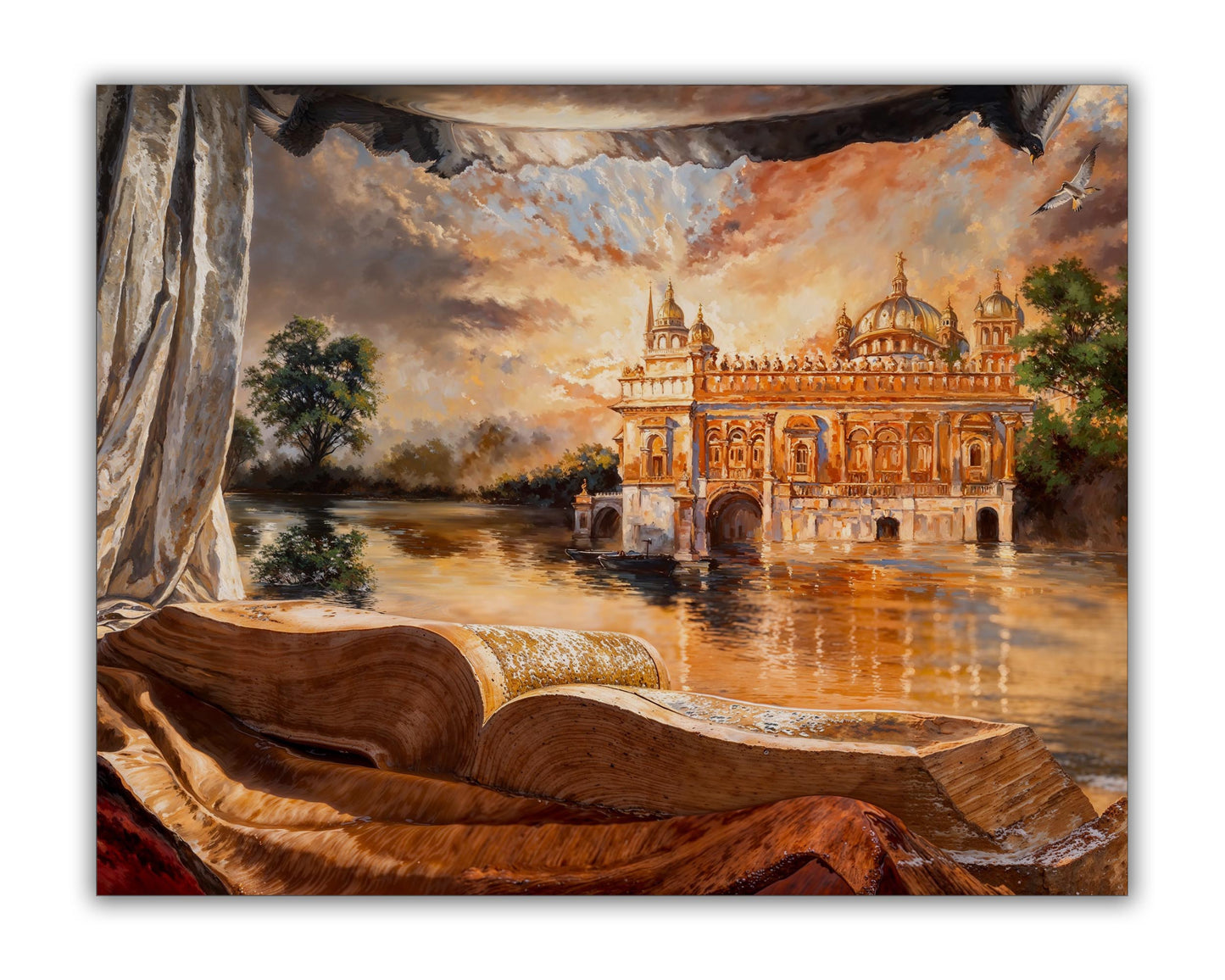 Wandbild – Antiker Goldener Tempel – Spirituelle Wanddekoration