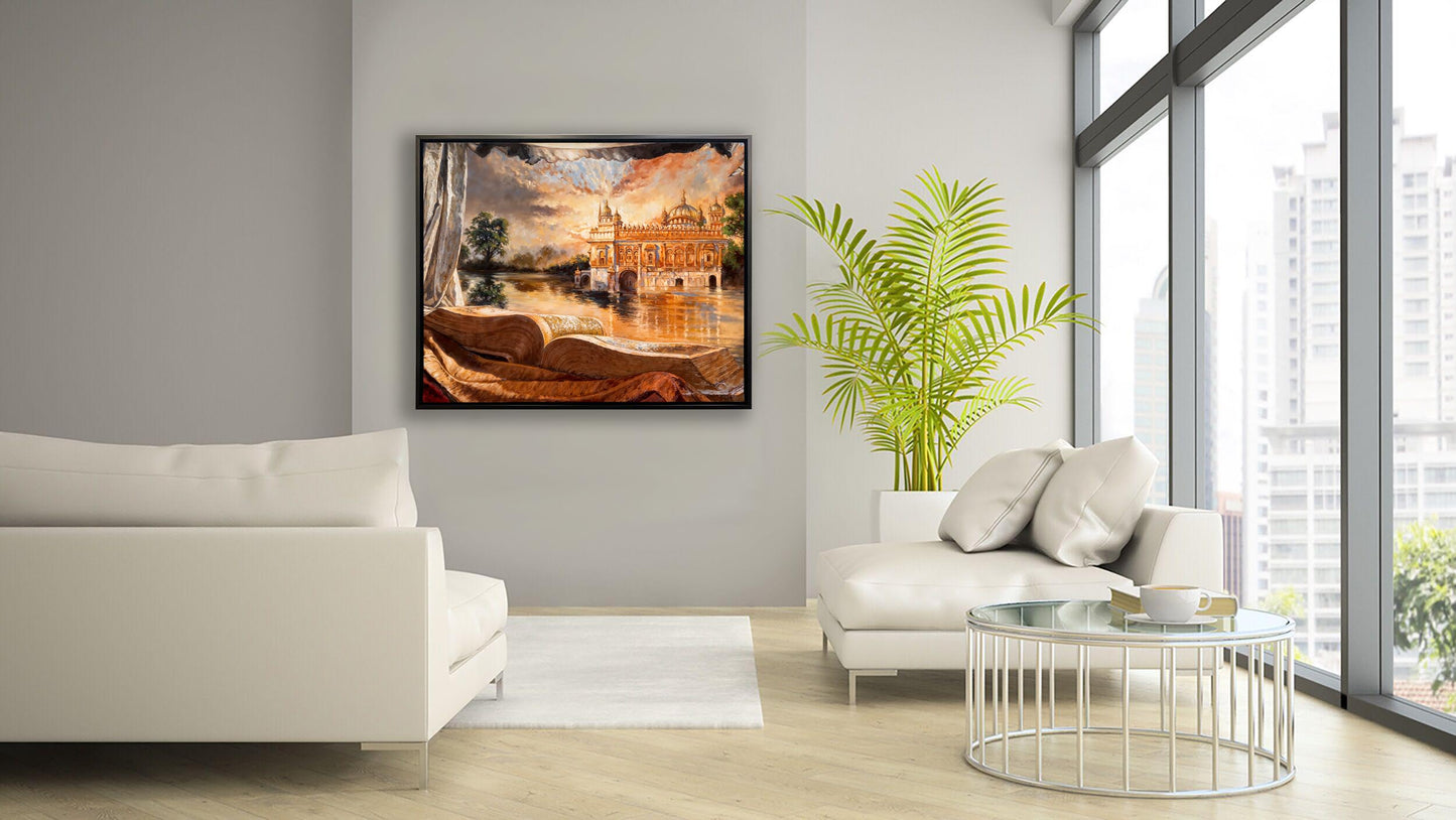Wandbild – Antiker Goldener Tempel – Spirituelle Wanddekoration