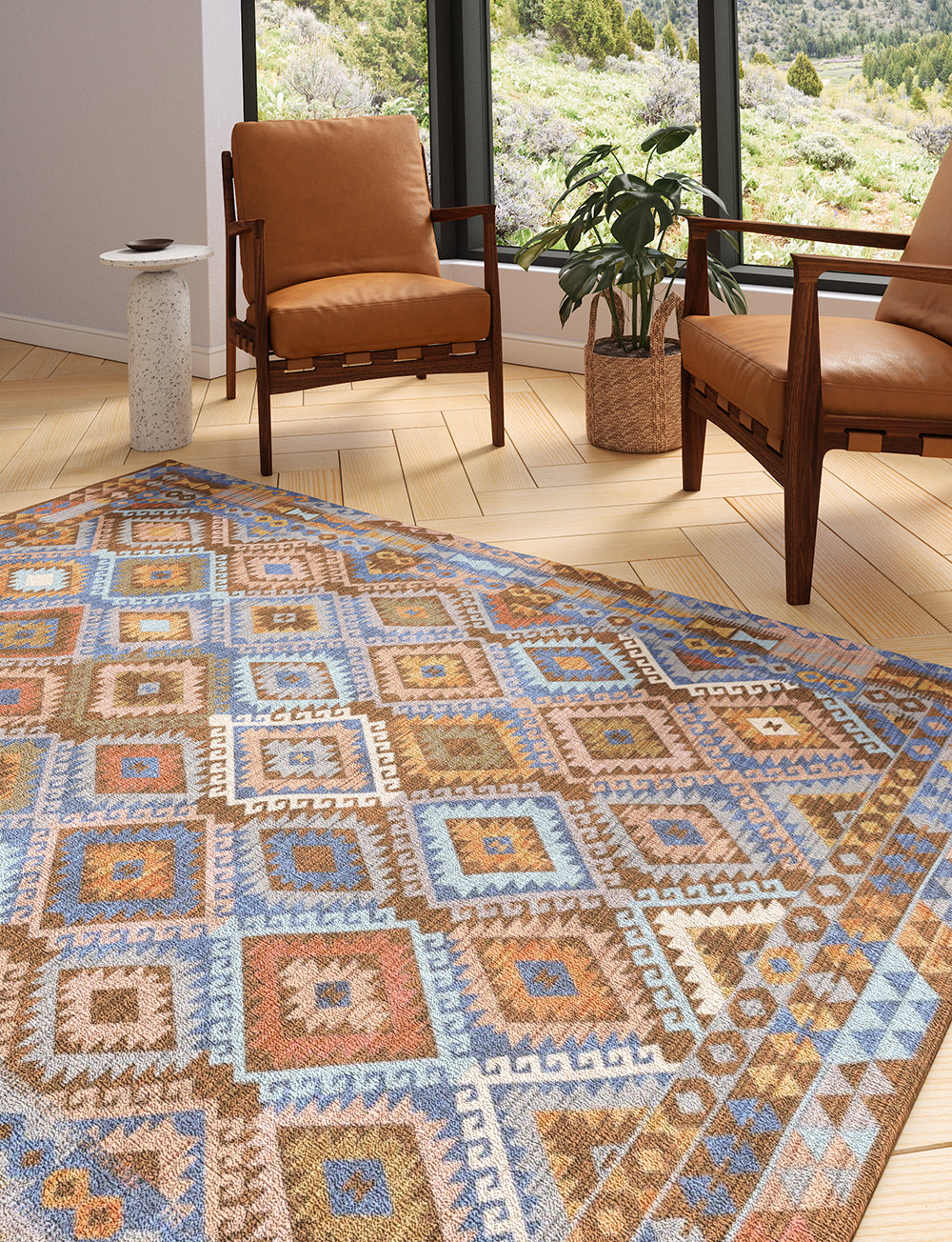Assania Blue Brown Multi Teppich