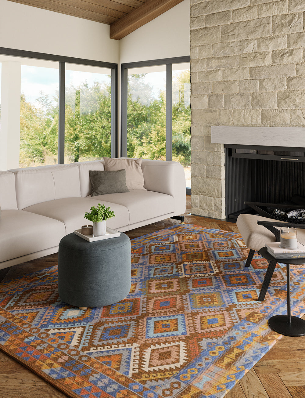 Assania Blue Brown Multi Teppich