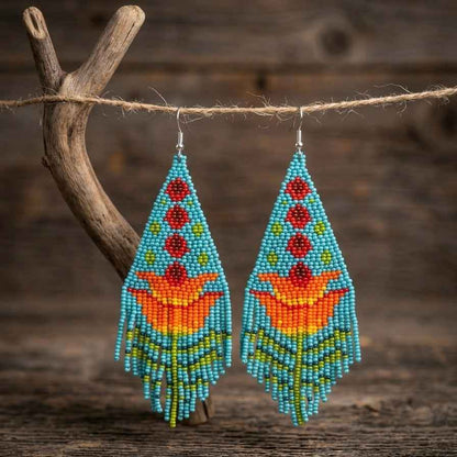 Turquoise Flame Blossom Drop Earrings