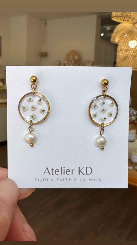 Boucles d’oreilles Perla - Estelle blanc- rond (moyen)