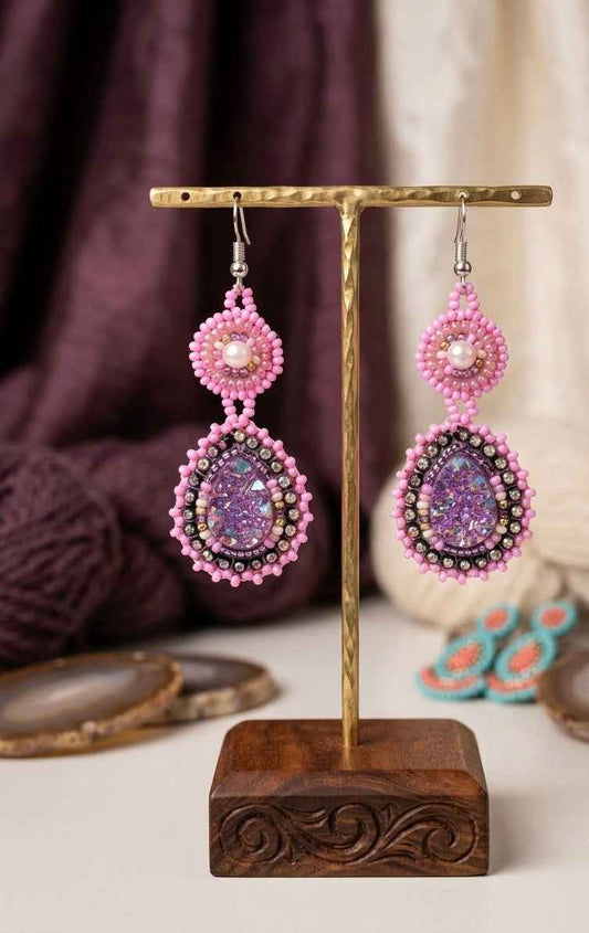 Drop Beaded Earrings pink collection