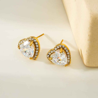 BANRAK Gold: Shimmering Heart Shaped Moissanite & Zirconia (CZ) Embedded Stud Earrings