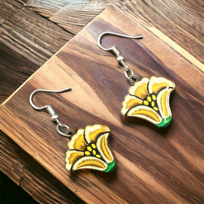 OLDTRIBES™ Painted Mustard Flower Wood Earrings