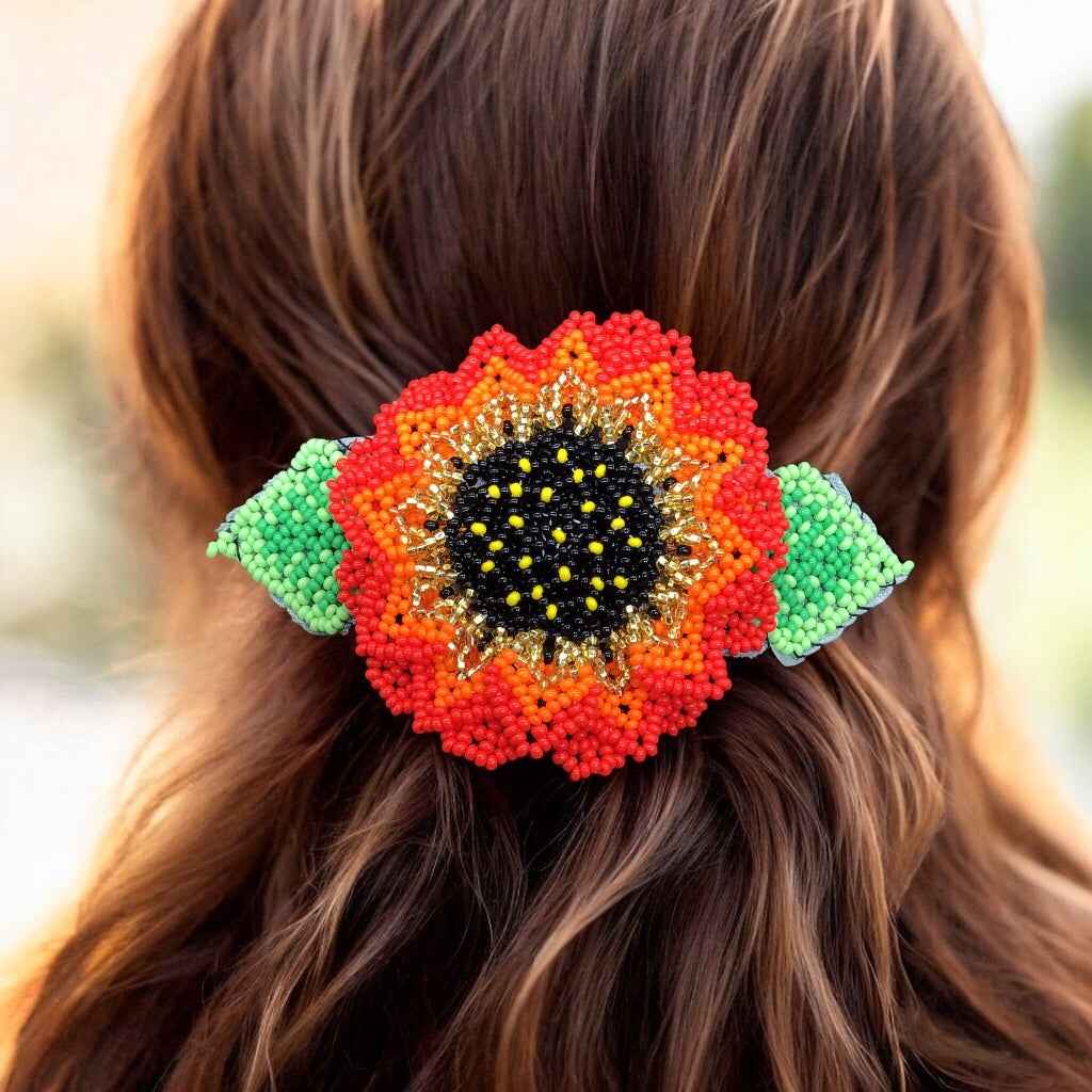 Handmade Beaded Sunflower Hair Clip-Golden