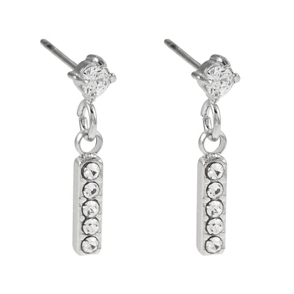 CAMDEN Silver (White Gold): Zirconia Embedded Bar & Mini Solitaire Combo Studs