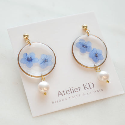 Boucles d'oreilles Perla myosotis - rond 30mm