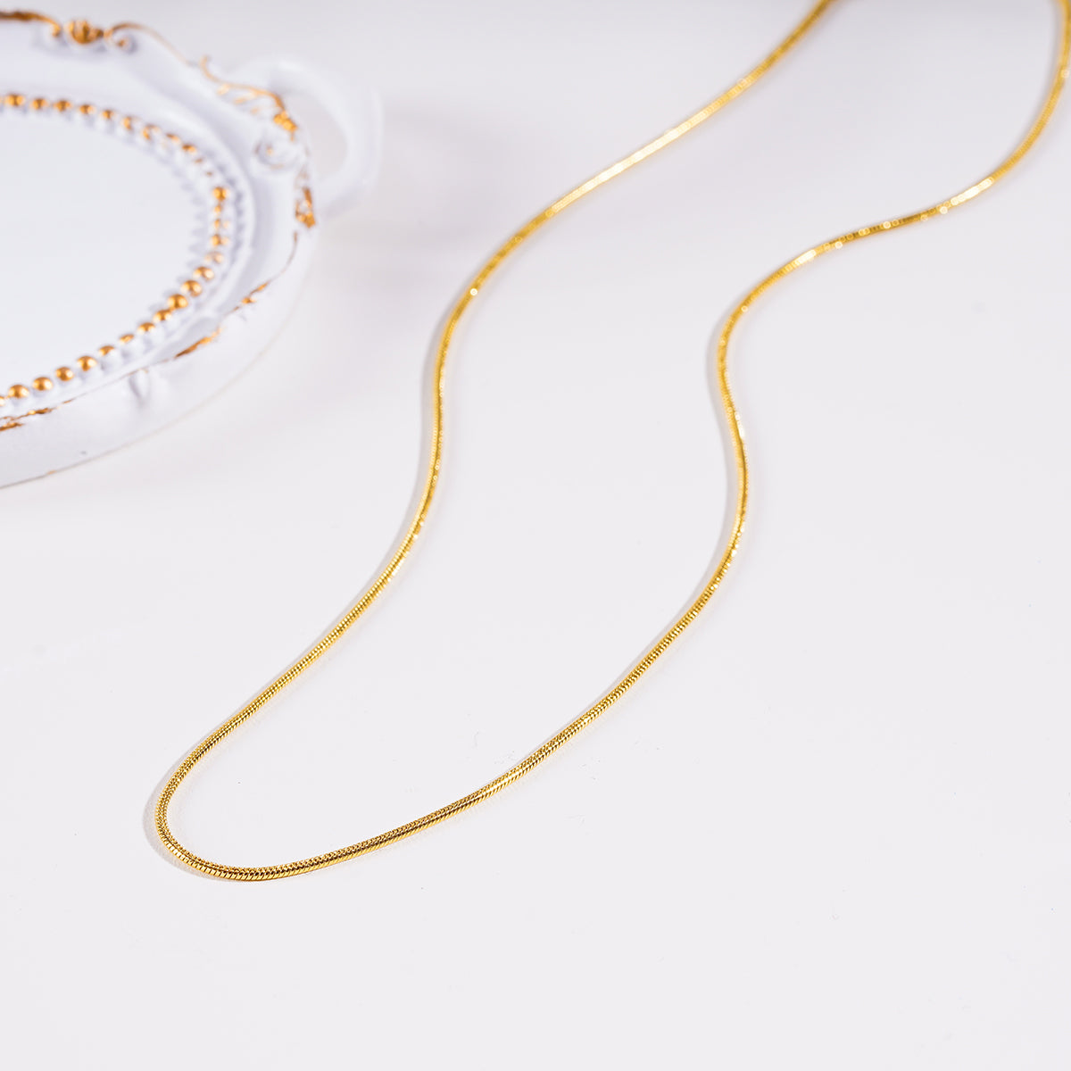 AYSHA: Dainty Snake Skin Textured Gold Chain Necklace