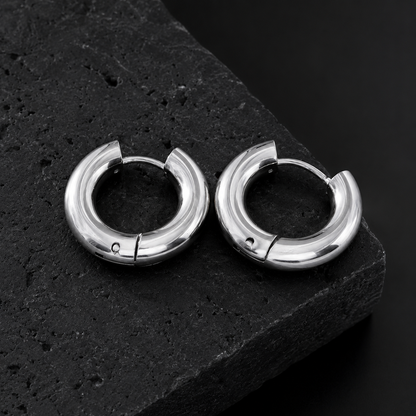 CHOLULA Silver (White Gold): Mid Width Smooth Surface Tube Hoop Earrings