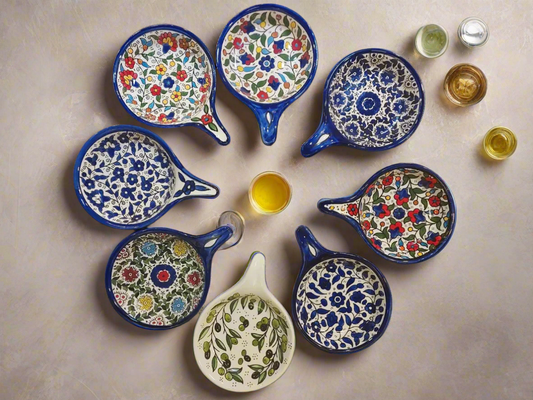 Handmade Ceramic Serving Pan 5 Inch Appetizer & Snack Dish Multiple Floral & Blue Rose Designs