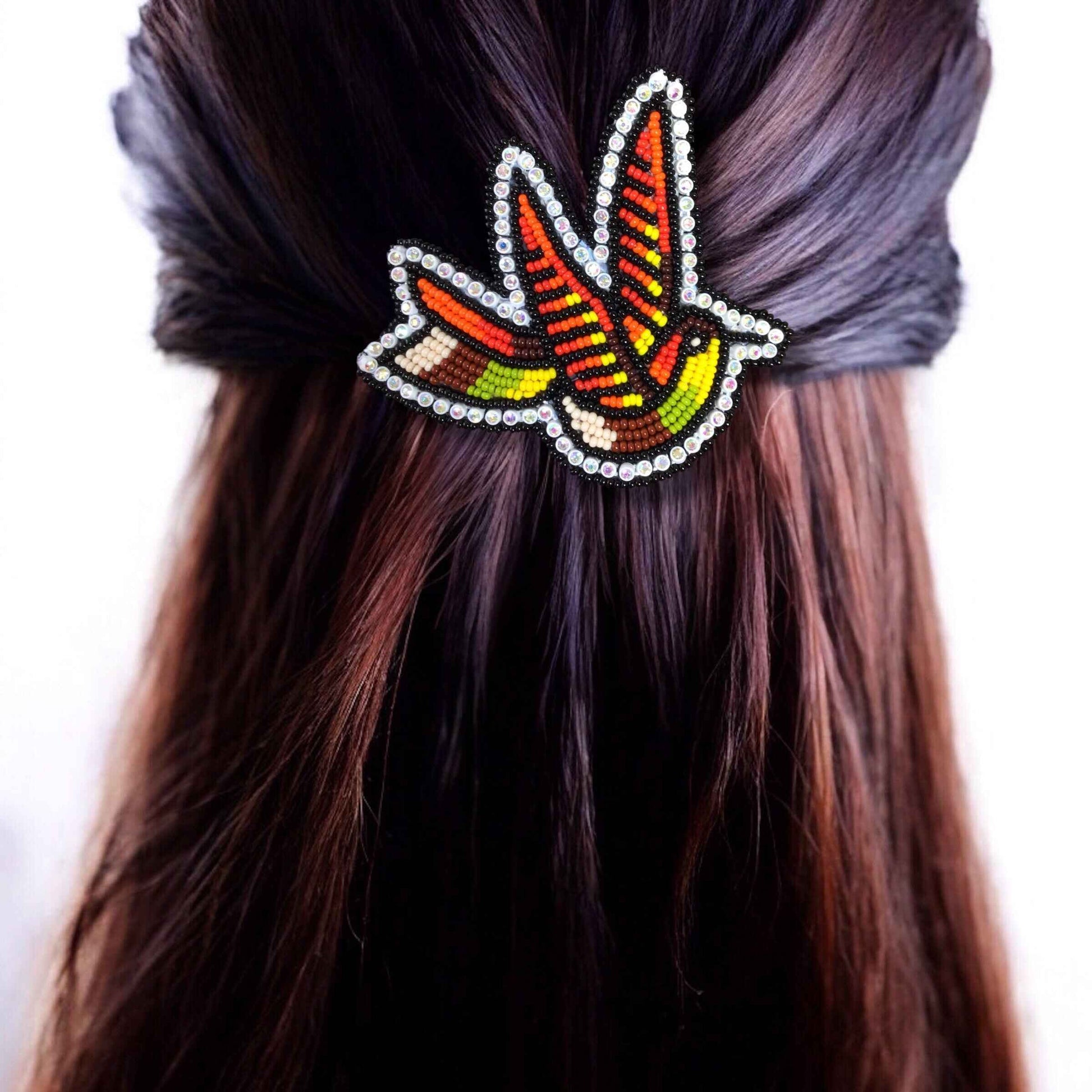 Orange and Green Beaded Hummingbird Barrette