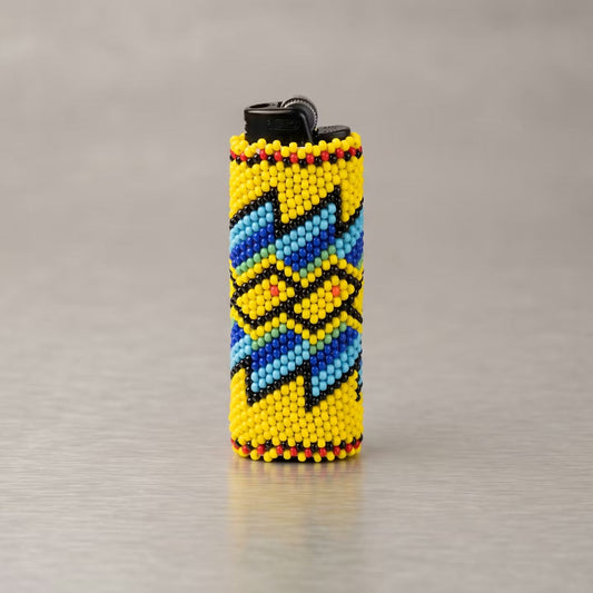 Yellow and white Beaded Lighter Case
