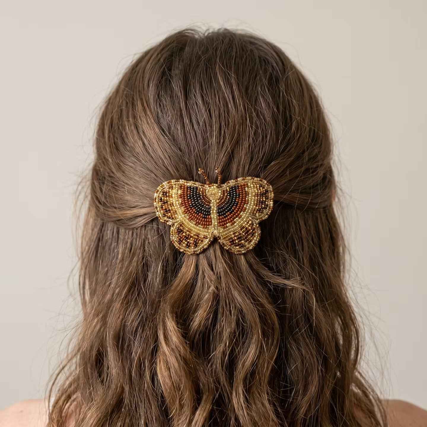 Yellow Butterfly Beaded Barrette