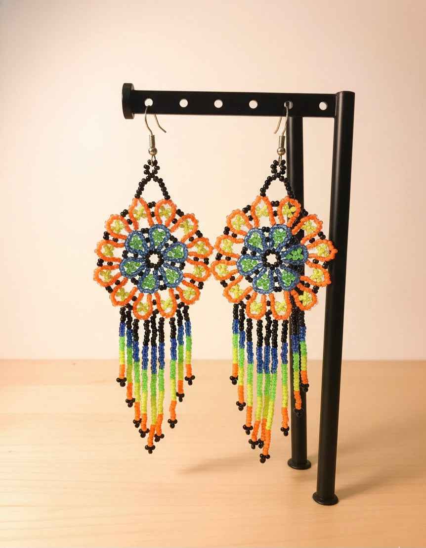 Orange and grey  Flower beaded Earrings