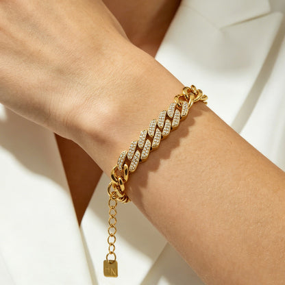 DOBBIO Gold: Pavé Cuban Link Bracelet – Luxe Statement Chain