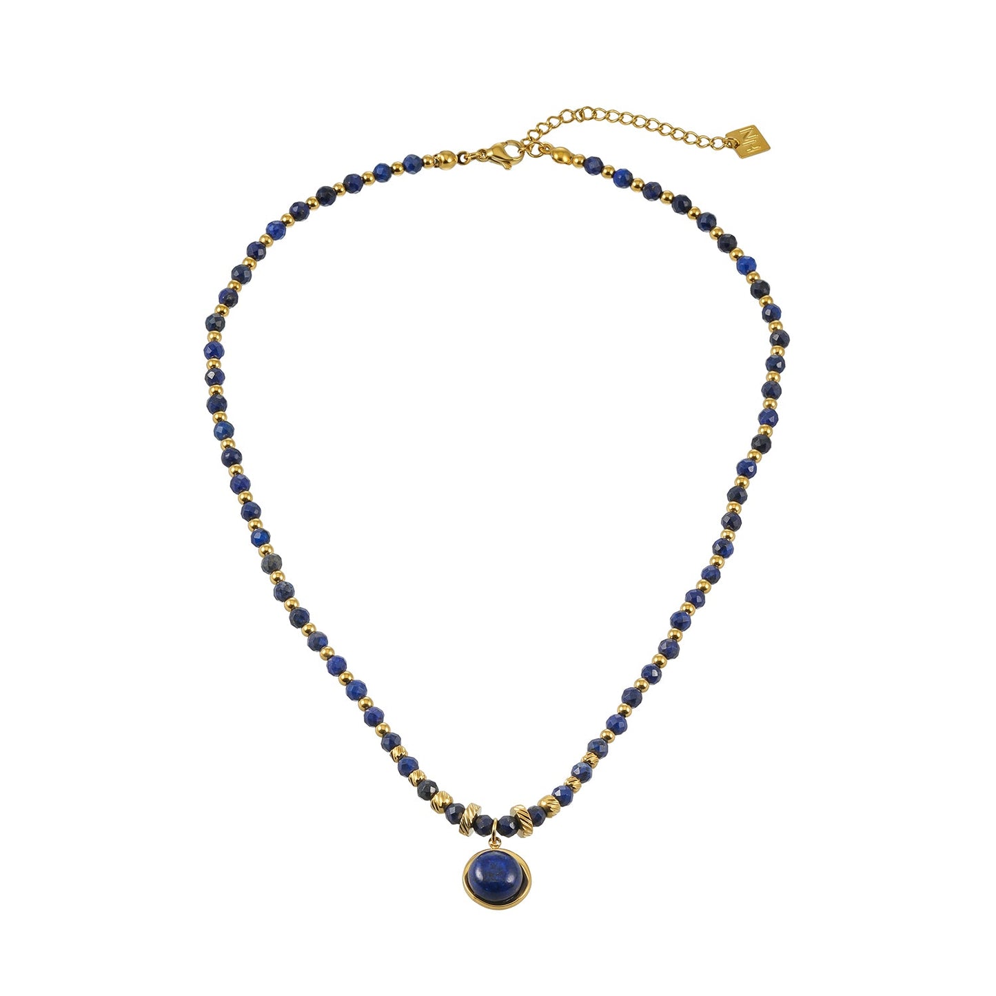 TANISHIA: Natural Lapis Lazuli & Gold Infused Beaded Pendant Necklace