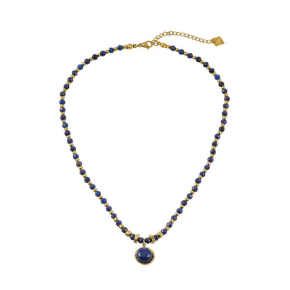 TANISHIA: Natural Lapis Lazuli & Gold Infused Beaded Pendant Necklace