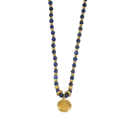 TANISHIA: Natural Lapis Lazuli & Gold Infused Beaded Pendant Necklace