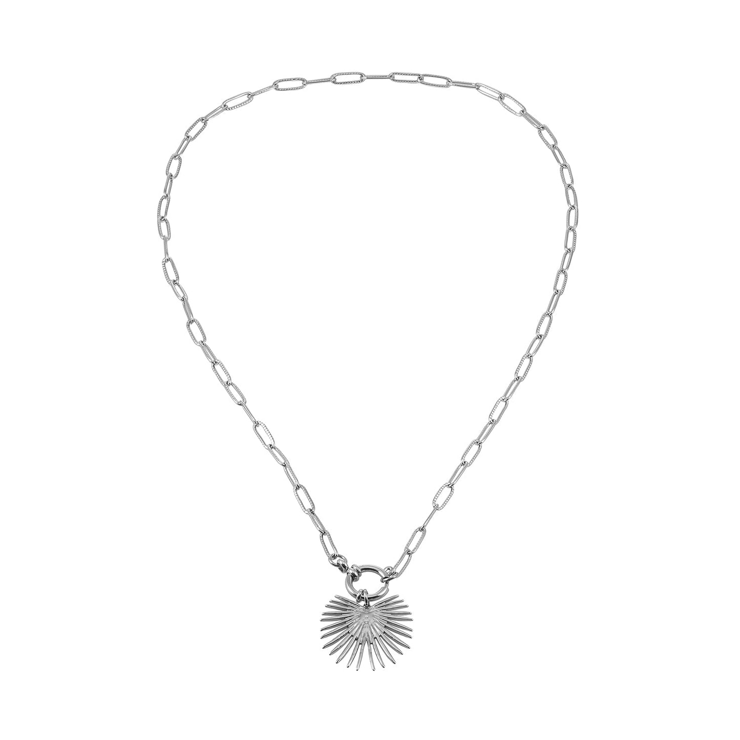 KANAI Silver: Helios Sunburst Pendant Paperclip Chain Necklace – Ancient Mediterranean Inspired