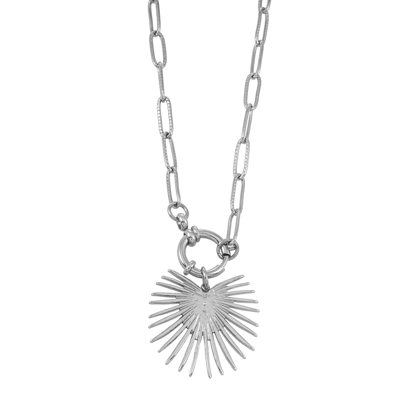 KANAI Silver: Helios Sunburst Pendant Paperclip Chain Necklace – Ancient Mediterranean Inspired