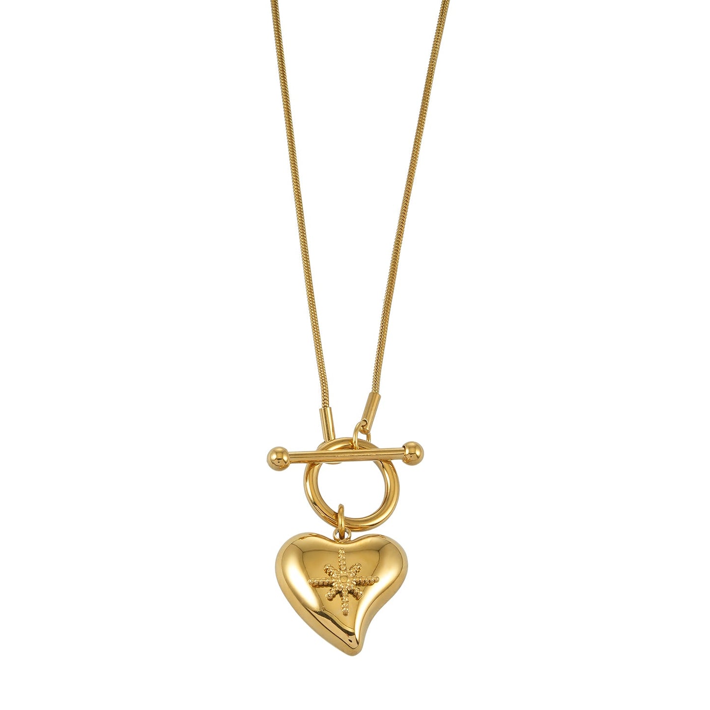 WANNI Gold: Radiant Heart Toggle Pendant Necklace – Contemporary Gold Heart Charm Statement Necklace