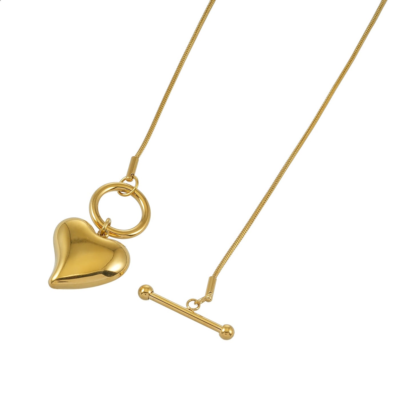 WANNI Gold: Radiant Heart Toggle Pendant Necklace – Contemporary Gold Heart Charm Statement Necklace