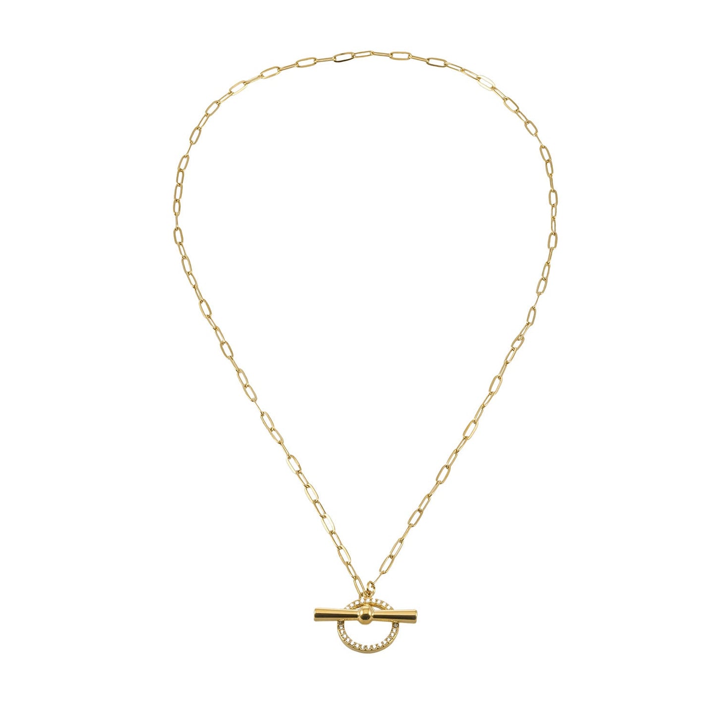 SADIKA Gold: Modern Pavé Zirconia Halo Toggle Necklace