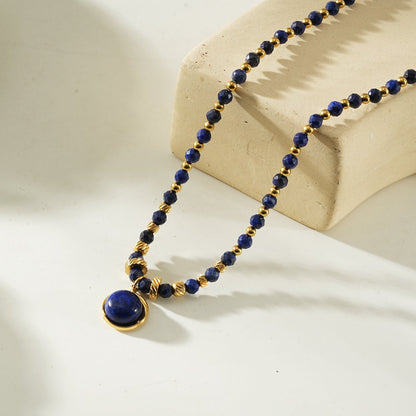 TANISHIA: Natural Lapis Lazuli & Gold Infused Beaded Pendant Necklace