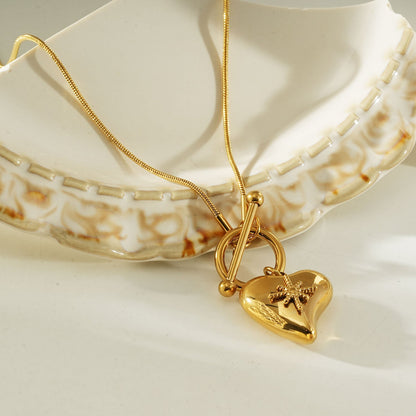 WANNI Gold: Radiant Heart Toggle Pendant Necklace – Contemporary Gold Heart Charm Statement Necklace