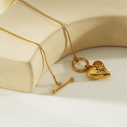 WANNI Gold: Radiant Heart Toggle Pendant Necklace – Contemporary Gold Heart Charm Statement Necklace