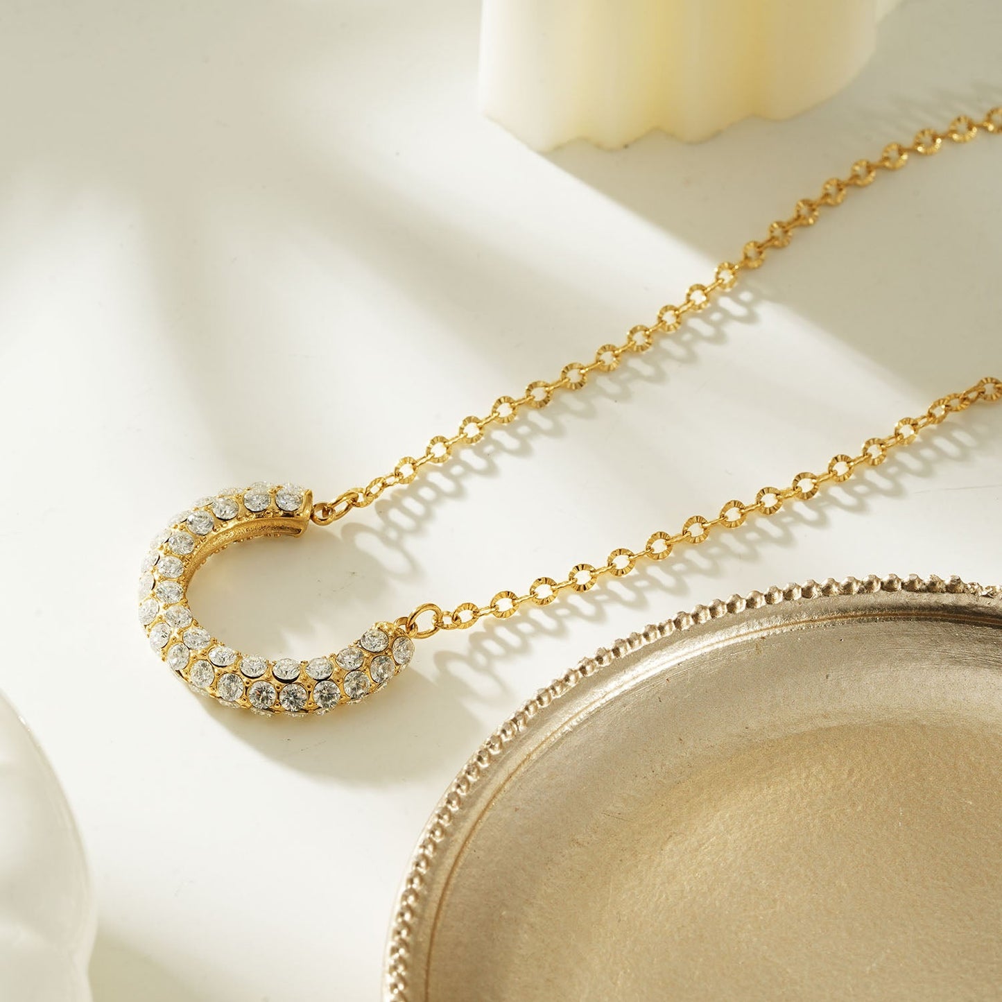 ASHANTI Gold: Celeste Crescent Necklace – Pavé Sparkle Pendant