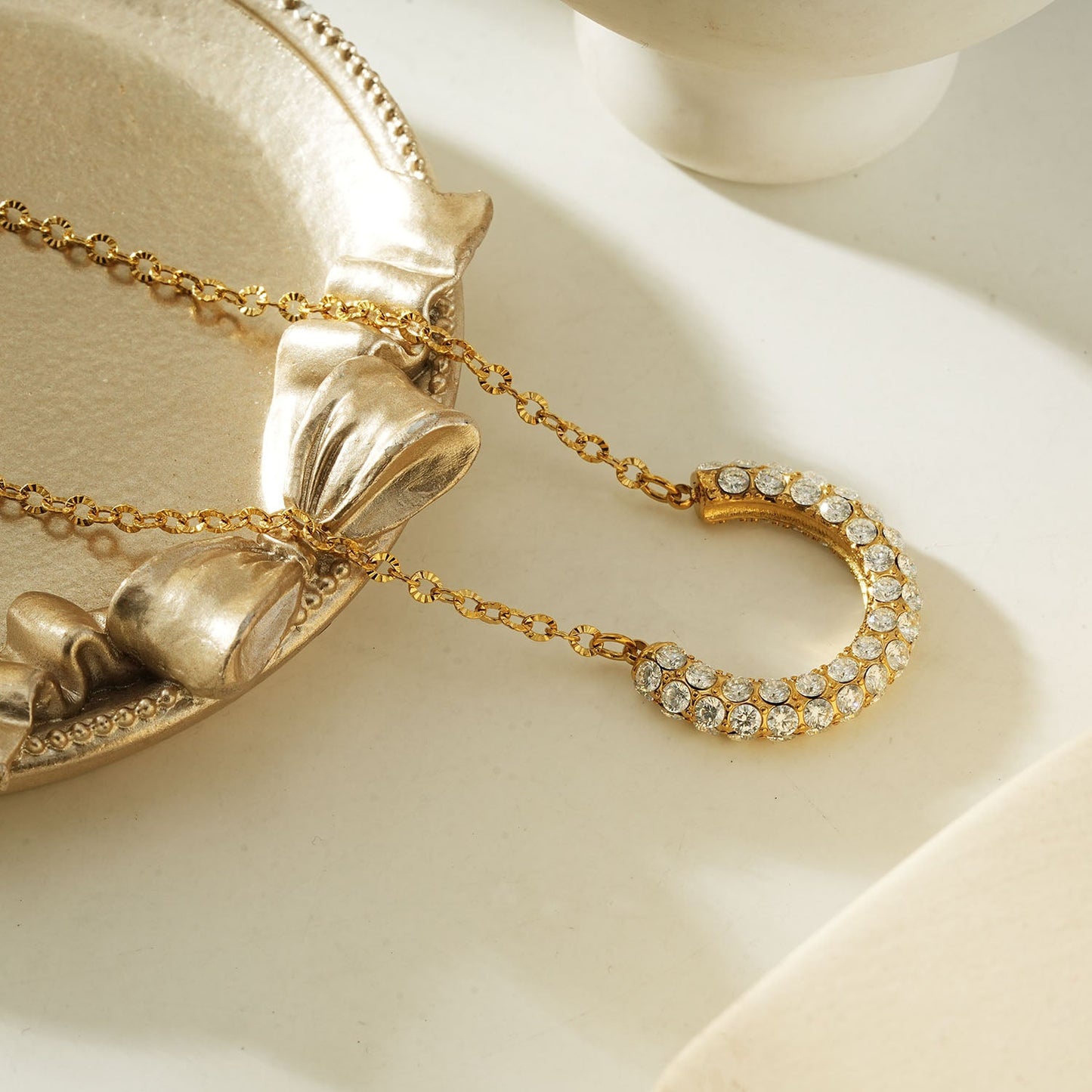 ASHANTI Gold: Celeste Crescent Necklace – Pavé Sparkle Pendant