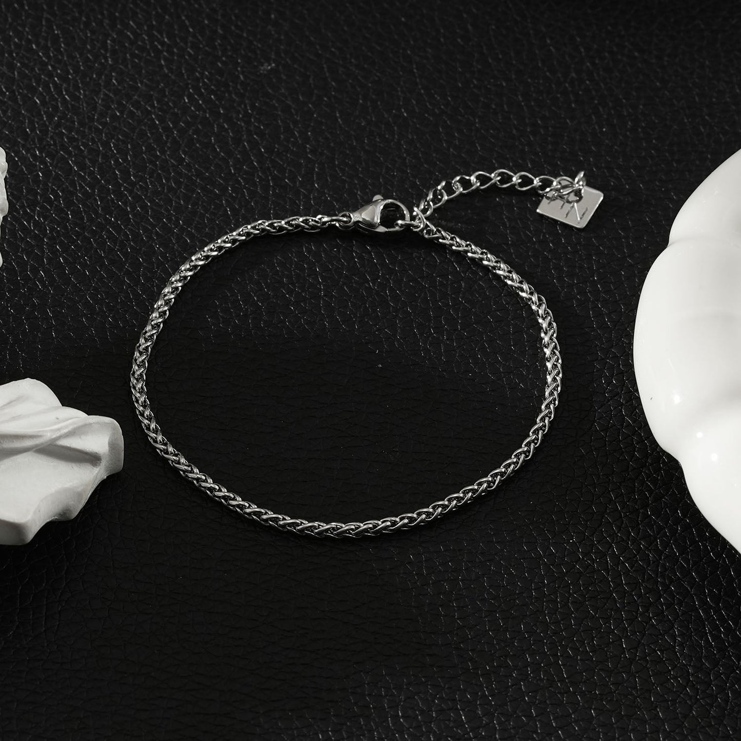 SADIKA Silver (White Gold): Intricate & Dainty Woven Chain Bracelet with Contemporary Braided Link Design