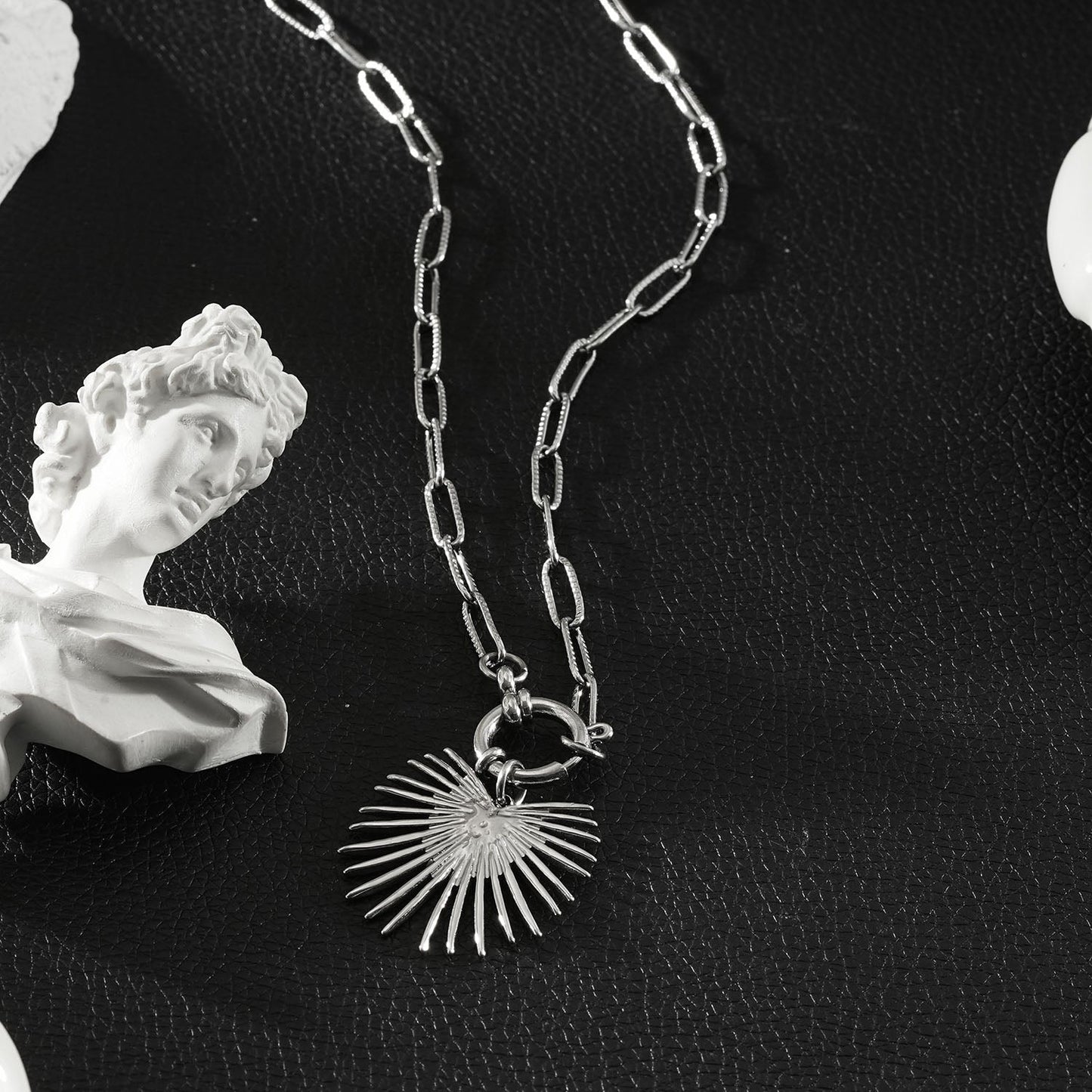 KANAI Silver: Helios Sunburst Pendant Paperclip Chain Necklace – Ancient Mediterranean Inspired