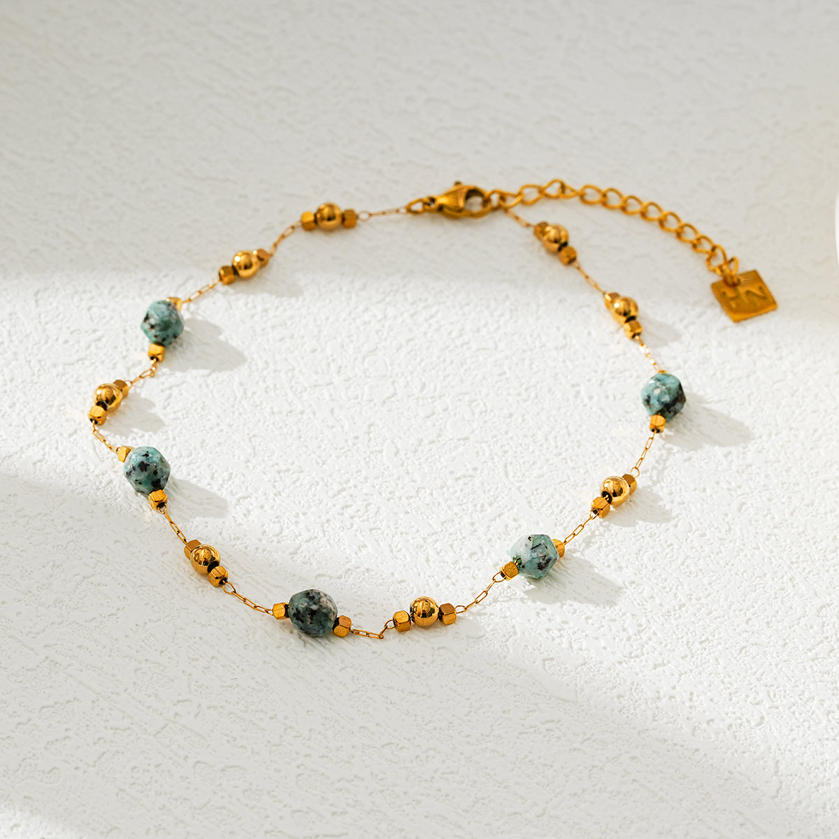 GIROC Gold: Link-Chain, Gold Beads & African Turquoise Natural Stones Bracelet