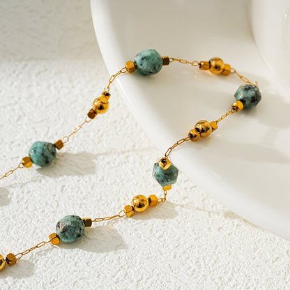 GIROC Gold: Link-Chain, Gold Beads & African Turquoise Natural Stones Bracelet