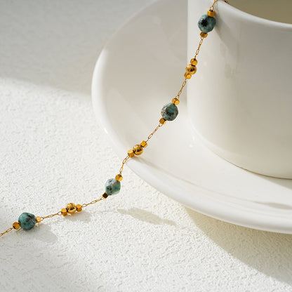 GIROC Gold: Link-Chain, Gold Beads & African Turquoise Natural Stones Bracelet
