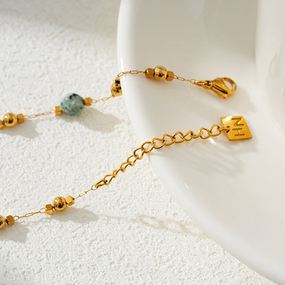 GIROC Gold: Link-Chain, Gold Beads & African Turquoise Natural Stones Bracelet
