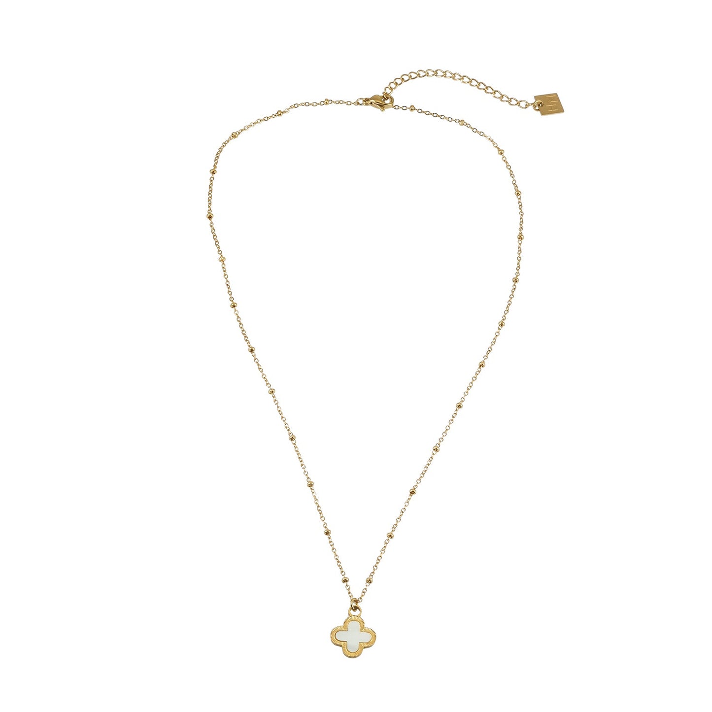 LULLA Gold: Natural Shell Clover Pendant Beaded Chain Necklace