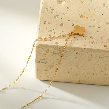 LULLA Gold: Natural Shell Clover Pendant Beaded Chain Necklace