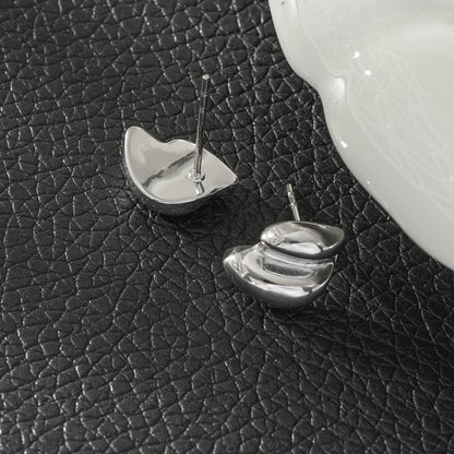ARTEMIS Silver (White Gold): Contemporary Abstract Shaped Stud Earrings